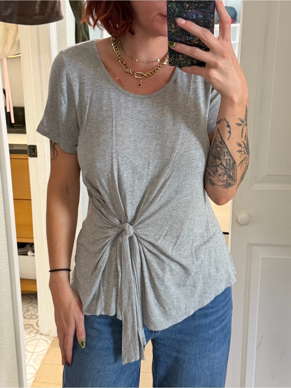 Grey Tie-Front Women's Tee